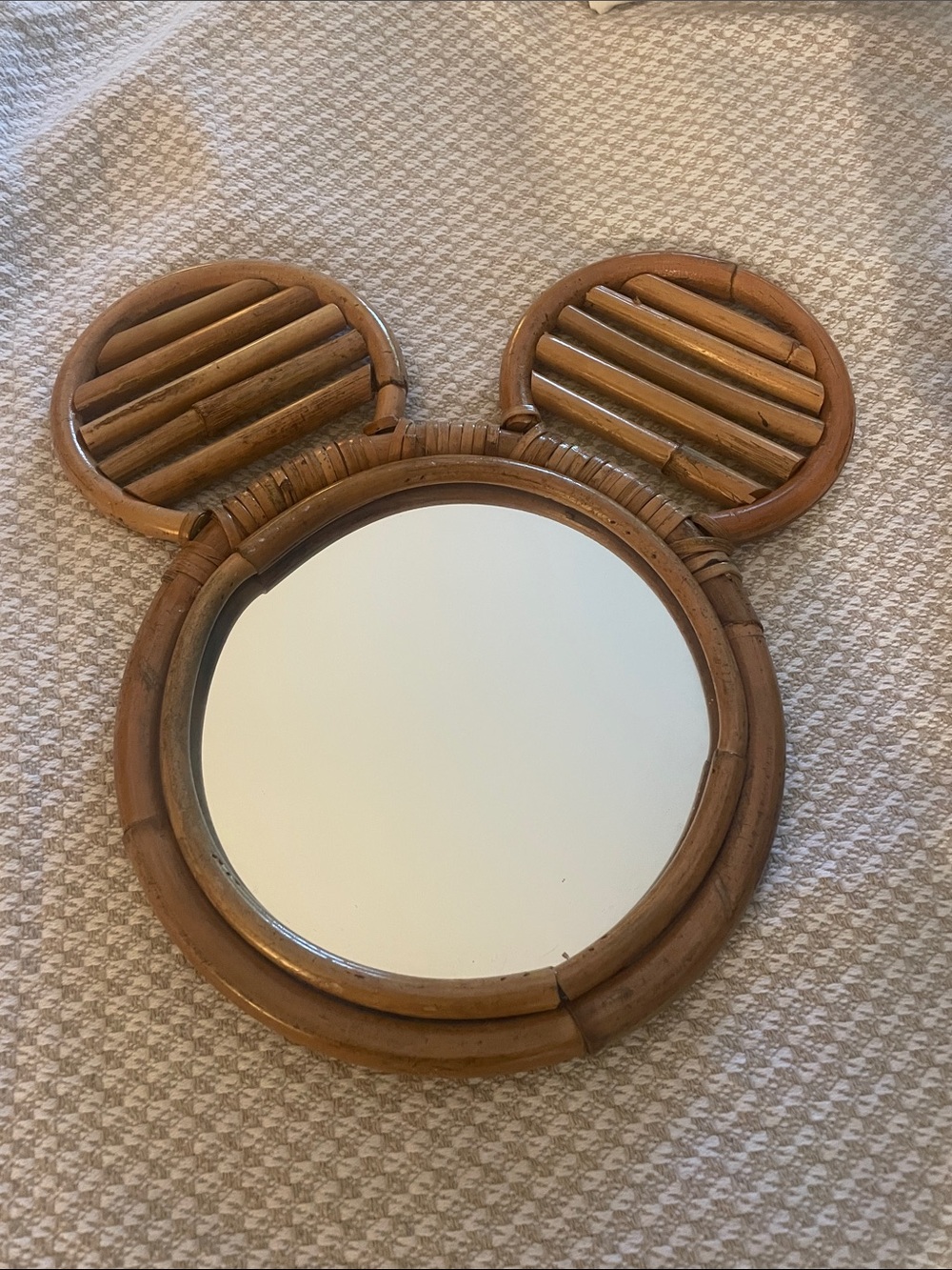 Rattan Mickey Ear Wall Mirror - Natural Brown